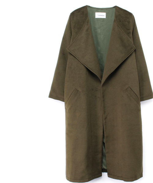 WHO'S WHO gallery(フーズフーギャラリー)の「【common.】WEB限定 裏地付きロングラップコート(ノーカラージャケット・レディース・グレー/ブラウン/カーキ・FREE)」の20枚目の写真