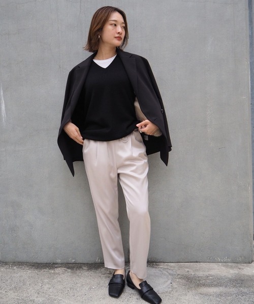 qualite（カリテ）の「アセテートサテンドロストパンツ/秋服/冬服/オフィスカジュアル（スラックス・レディース・ベージュ/ブラック/セージグリーン・36/38/40/34）」の11枚目の写真