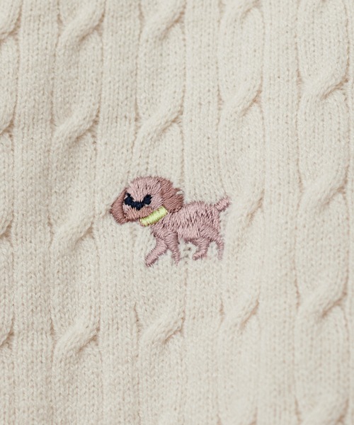 natural couture(ナチュラルクチュール)の「アニマル刺繍入りミニケーブルカーデ(カーディガン/ボレロ・レディース・オフホワイト/グレー/グレイッシュベージュ/サックスブルー/ブラック/グリーン・FREE)」の11枚目の写真