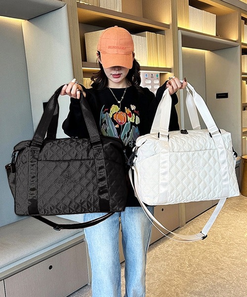 shopnikoniko（ショップニコニコ）の「トラベルバッグ 大容量 ボストン キルティング 旅行用 ショルダー付き ボストンバッグ（スーツケース/キャリーバッグ・レディース・ブラック/グレー/ホワイト/ベージュ・フリー）」の5枚目の写真
