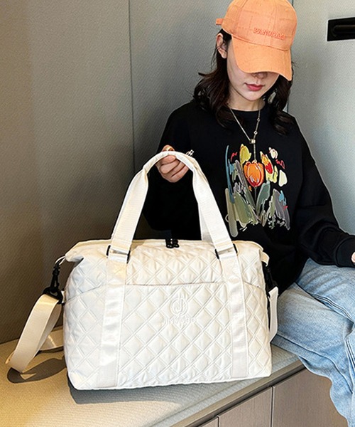 shopnikoniko（ショップニコニコ）の「トラベルバッグ 大容量 ボストン キルティング 旅行用 ショルダー付き ボストンバッグ（スーツケース/キャリーバッグ・レディース・ブラック/グレー/ホワイト/ベージュ・フリー）」の15枚目の写真