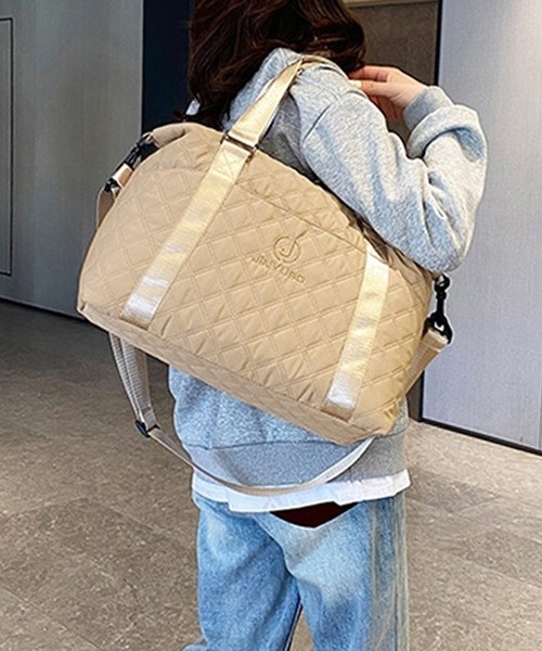 shopnikoniko（ショップニコニコ）の「トラベルバッグ 大容量 ボストン キルティング 旅行用 ショルダー付き ボストンバッグ（スーツケース/キャリーバッグ・レディース・ブラック/グレー/ホワイト/ベージュ・フリー）」の12枚目の写真
