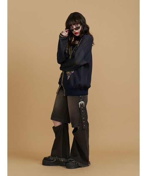 jouetie（ジュエティ）の「ウエスタンライクジャガードルーズカーデ（ニット/セーター・レディース・アイボリー/ネイビー・MEDIUM）」の6枚目の写真