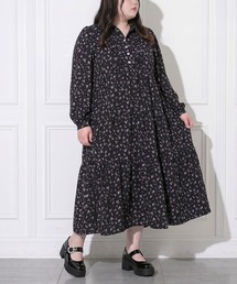 【3L~6L】フラワーティアードワンピース【大きいサイズ】