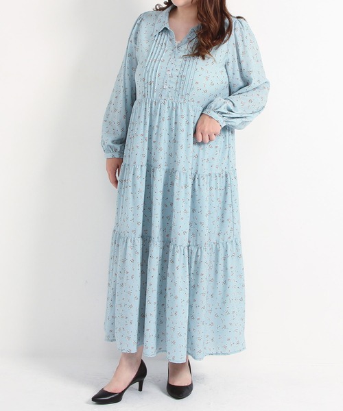 3L~6L】フラワーティアードワンピース【大きいサイズ】（ワンピース