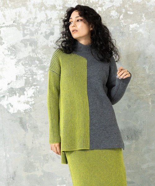 OSMOSIS(オズモーシス)の「畦ストライプタートルニットプルオーバー(ニット/セーター・レディース・ライトグレー/ダークグレー/ブラック・ONE SIZE)」の10枚目の写真