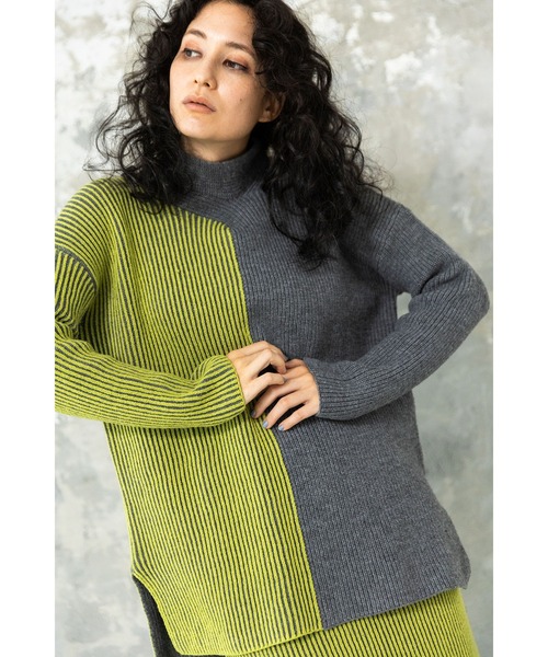 OSMOSIS(オズモーシス)の「畦ストライプタートルニットプルオーバー(ニット/セーター・レディース・ライトグレー/ダークグレー/ブラック・ONE SIZE)」の11枚目の写真