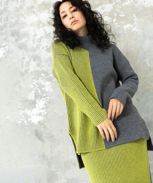 OSMOSIS(オズモーシス)の「畦ストライプタートルニットプルオーバー(ニット/セーター・レディース・ライトグレー/ダークグレー/ブラック・ONE SIZE)」の12枚目の写真