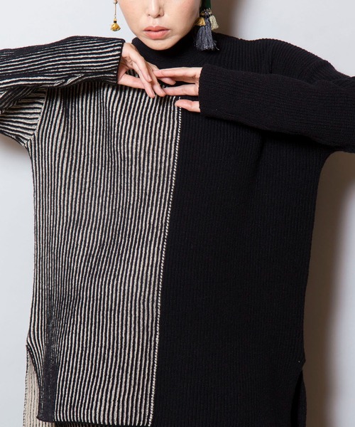 OSMOSIS(オズモーシス)の「畦ストライプタートルニットプルオーバー(ニット/セーター・レディース・ライトグレー/ダークグレー/ブラック・ONE SIZE)」の18枚目の写真