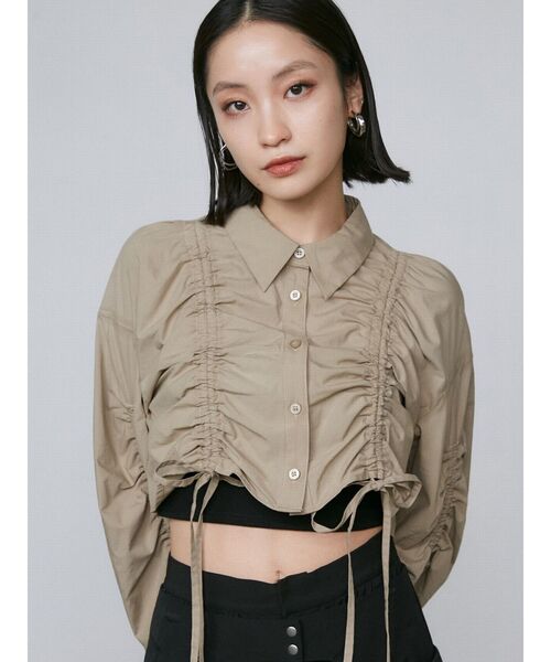 EMODA（エモダ）の「ストリングリボンショートシャツ（シャツ/ブラウス・レディース・ベージュ/ホワイト/ブラック/ブルー・FREE）」の5枚目の写真