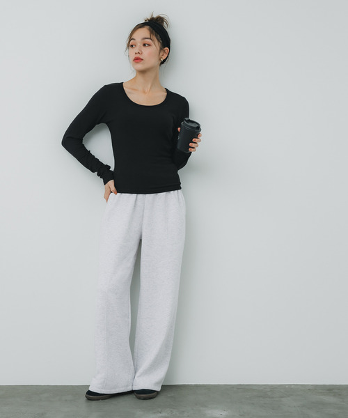 coca（coca）（コカ）の「【WEB限定セール】ポリエステルコットン裏起毛ワイドパンツ（その他パンツ・レディース・ブラック/オートミール・M/L）」の20枚目の写真