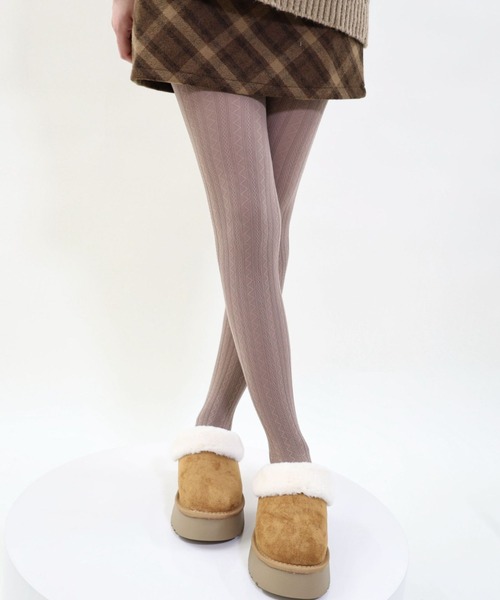 SHEPP（シープ）の「ケーブルニットタイツ（タイツ/ストッキング・レディース・ライトグレー/ホワイト/モカ/ブラック/チャコール/グレー/テラコッタ/ブラウン・F）」の7枚目の写真