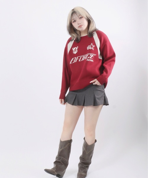 Salong hameu（サロン ハミュー）の「ユニフォームデザイン スウェットライクニット プルオーバー/ウォッシャブルニット/軽量エアニット レディース（ニット/セーター・レディース・ネイビー/レッド/オフホワイト・M/L）」の20枚目の写真