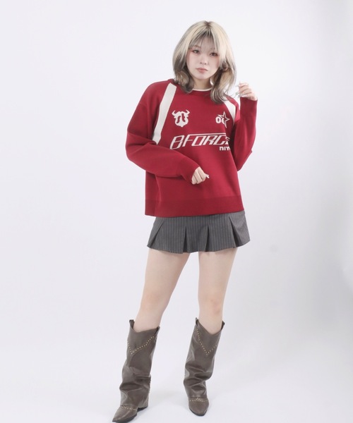 Salong hameu（サロン ハミュー）の「ユニフォームデザイン スウェットライクニット プルオーバー/ウォッシャブルニット/軽量エアニット レディース（ニット/セーター・レディース・ネイビー/レッド/オフホワイト・M/L）」の19枚目の写真