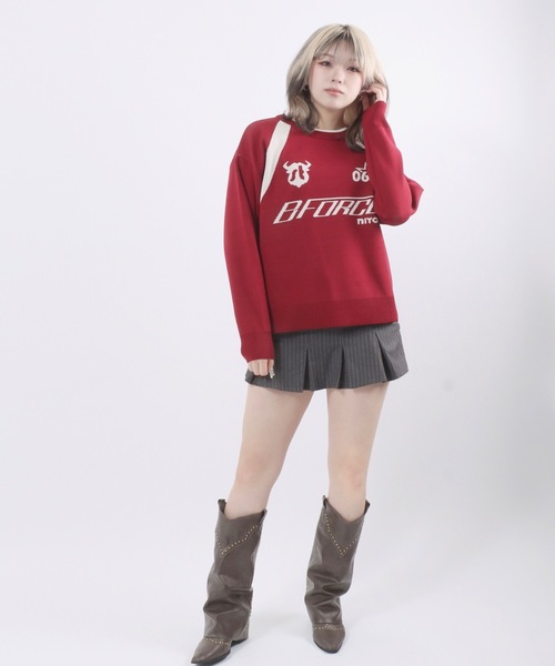 Salong hameu（サロン ハミュー）の「ユニフォームデザイン スウェットライクニット プルオーバー/ウォッシャブルニット/軽量エアニット レディース（ニット/セーター・レディース・ネイビー/レッド/オフホワイト・M/L）」の22枚目の写真