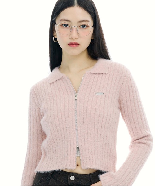 3.3 Field Trip (3.3フィールドトリップ)の「3.3 Field Trip/フェザージップアップ(ニット/セーター・レディース・ピンク/チャコール/アイボリー・FREE)」の3枚目の写真