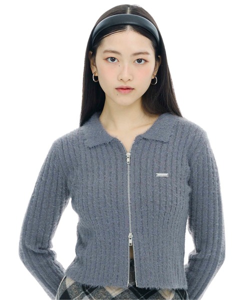 3.3 Field Trip (3.3フィールドトリップ)の「3.3 Field Trip/フェザージップアップ(ニット/セーター・レディース・ピンク/チャコール/アイボリー・FREE)」の1枚目の写真