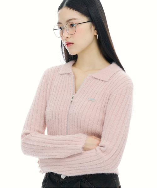 3.3 Field Trip (3.3フィールドトリップ)の「3.3 Field Trip/フェザージップアップ(ニット/セーター・レディース・ピンク/チャコール/アイボリー・FREE)」の7枚目の写真