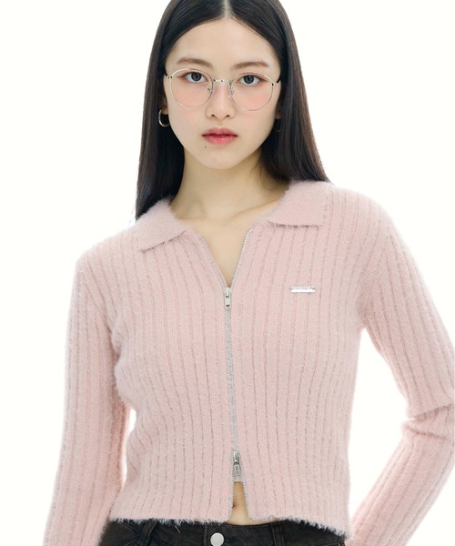 3.3 Field Trip (3.3フィールドトリップ)の「3.3 Field Trip/フェザージップアップ(ニット/セーター・レディース・ピンク/チャコール/アイボリー・FREE)」の8枚目の写真