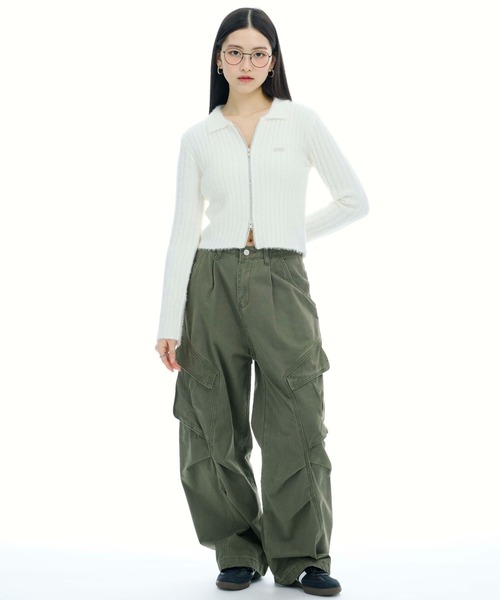 3.3 Field Trip (3.3フィールドトリップ)の「3.3 Field Trip/フェザージップアップ(ニット/セーター・レディース・ピンク/チャコール/アイボリー・FREE)」の9枚目の写真