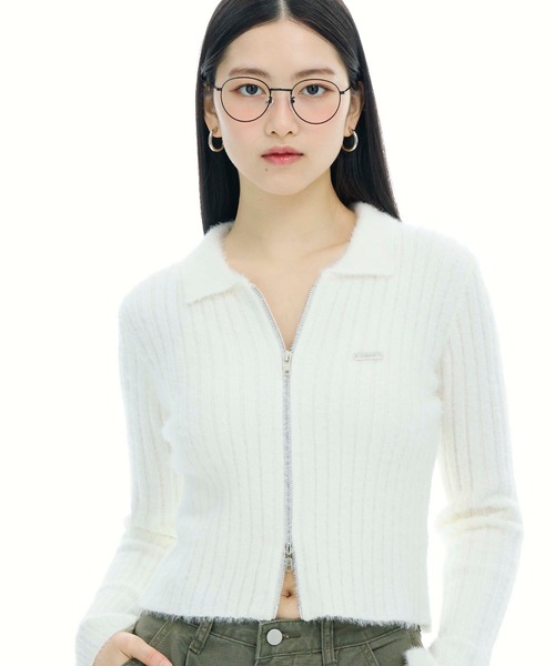 3.3 Field Trip (3.3フィールドトリップ)の「3.3 Field Trip/フェザージップアップ(ニット/セーター・レディース・ピンク/チャコール/アイボリー・FREE)」の12枚目の写真