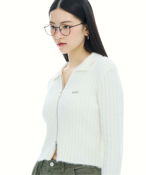 3.3 Field Trip (3.3フィールドトリップ)の「3.3 Field Trip/フェザージップアップ(ニット/セーター・レディース・ピンク/チャコール/アイボリー・FREE)」の13枚目の写真