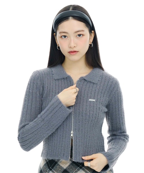 3.3 Field Trip (3.3フィールドトリップ)の「3.3 Field Trip/フェザージップアップ(ニット/セーター・レディース・ピンク/チャコール/アイボリー・FREE)」の18枚目の写真