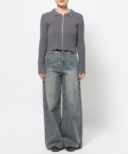 3.3 Field Trip (3.3フィールドトリップ)の「3.3 Field Trip/フェザージップアップ(ニット/セーター・レディース・ピンク/チャコール/アイボリー・FREE)」の21枚目の写真