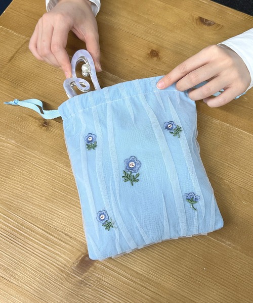 フラワー刺繍巾着/ポーチ（ポーチ）｜Flowering（フラワーリング