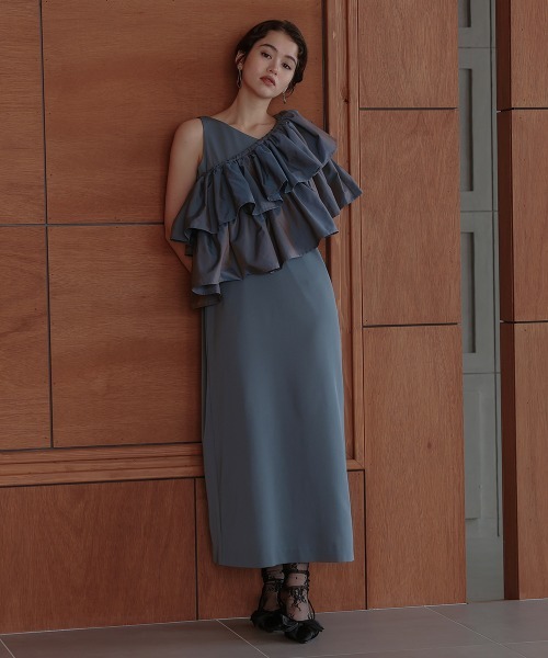 Callarus(カラルス)の「3WAY偏光タフタボレロ+アシメデザインロング丈ワンピースドレス〔Callarus〕(ドレス・レディース・ブラック/ブルーグレー・M/L/LL)」の20枚目の写真