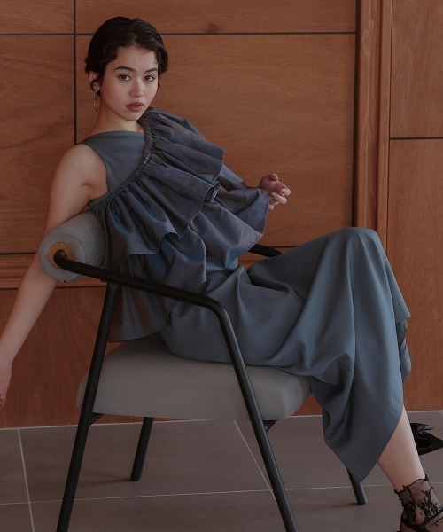 Callarus(カラルス)の「3WAY偏光タフタボレロ+アシメデザインロング丈ワンピースドレス〔Callarus〕(ドレス・レディース・ブラック/ブルーグレー・M/L/LL)」の21枚目の写真