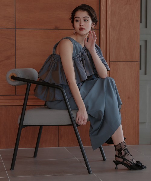 Callarus(カラルス)の「3WAY偏光タフタボレロ+アシメデザインロング丈ワンピースドレス〔Callarus〕(ドレス・レディース・ブラック/ブルーグレー・M/L/LL)」の22枚目の写真