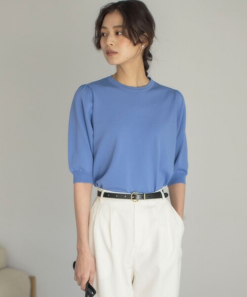 組曲 L(クミキョク オオキイサイズ)の「フラワーメタル ニットTシャツ(ニット/セーター・レディース・ブラック系/アイボリー系/アイボリー系1/ライトグリーン系/ブルー系/オールドローズ系・6/5/7)」の5枚目の写真