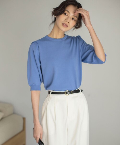 組曲 L(クミキョク オオキイサイズ)の「フラワーメタル ニットTシャツ(ニット/セーター・レディース・ブラック系/アイボリー系/アイボリー系1/ライトグリーン系/ブルー系/オールドローズ系・6/5/7)」の16枚目の写真