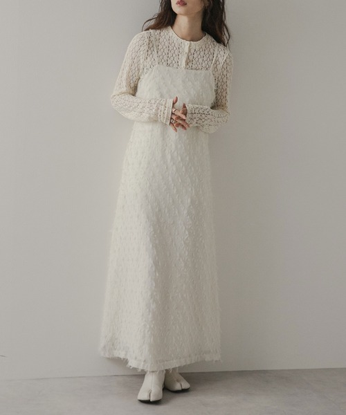 rectangle（レクタングル）の「フリンジジャガードキャミワンピ【大きいサイズ有】（ワンピース・レディース・ホワイト/ブラック・M～Ｌ/LL～3L）」の2枚目の写真