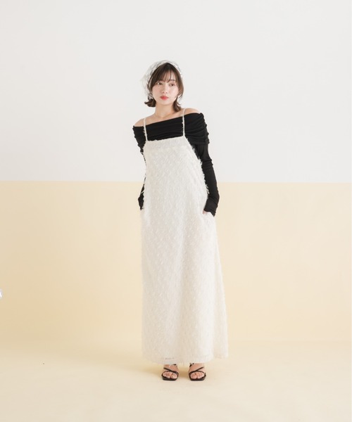 rectangle（レクタングル）の「フリンジジャガードキャミワンピ【大きいサイズ有】（ワンピース・レディース・ホワイト/ブラック・M～Ｌ/LL～3L）」の5枚目の写真
