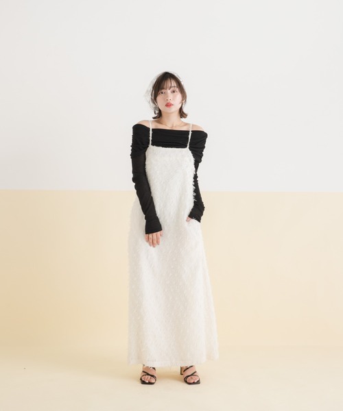 rectangle（レクタングル）の「フリンジジャガードキャミワンピ【大きいサイズ有】（ワンピース・レディース・ホワイト/ブラック・M～Ｌ/LL～3L）」の6枚目の写真