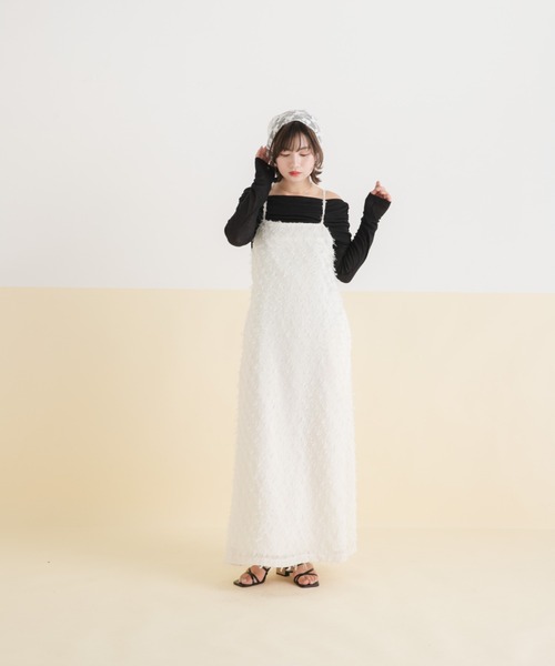 rectangle（レクタングル）の「フリンジジャガードキャミワンピ【大きいサイズ有】（ワンピース・レディース・ホワイト/ブラック・M～Ｌ/LL～3L）」の4枚目の写真