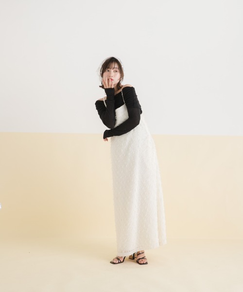 rectangle（レクタングル）の「フリンジジャガードキャミワンピ【大きいサイズ有】（ワンピース・レディース・ホワイト/ブラック・M～Ｌ/LL～3L）」の3枚目の写真