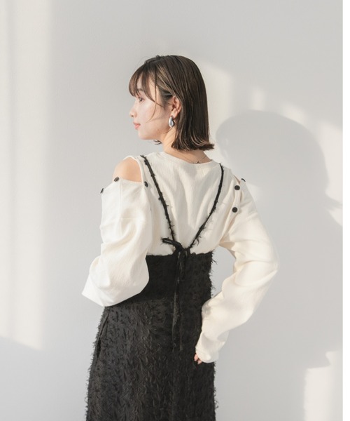 rectangle（レクタングル）の「フリンジジャガードキャミワンピ【大きいサイズ有】（ワンピース・レディース・ホワイト/ブラック・M～Ｌ/LL～3L）」の17枚目の写真