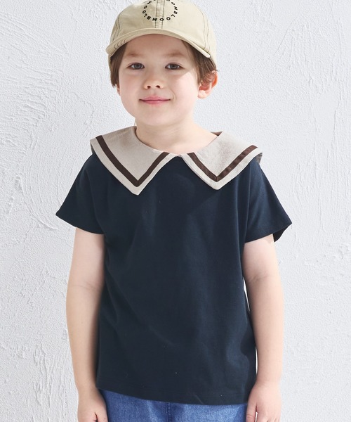 バビロン　CAMILLEバイカラーTシャツ セール】【リンクコーデ】セーラーカラー 半袖Tシャツ（Tシャツ