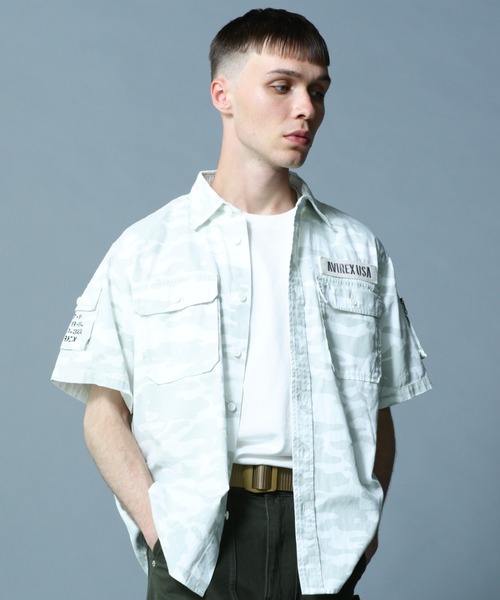 AVIREX（アヴィレックス）の「BASIC FATIGUE SHORT SLEEVE SHIRT / ベーシック ファティーグ 半袖シャツ / AVIREX / アヴィレックス（シャツ/ブラウス・メンズ・ブラック/ホワイト系その他/オリーブ/カーキ/グレー系カモフラージュ/ホワイト/ネイビー・LARGE/XX-LARGE/MEDIUM/X-LARGE）」の3枚目の写真