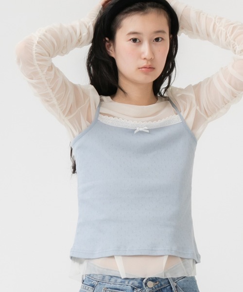 HEILIS(ヘイリス)の「アイレット柄フラワーレースキャミソール/韓国 コンパクトガーリー フェミニン パンチング オフホワイト アイボリー ブルー イエロー バターイエロー カジュアル(キャミソール・レディース・イエロー/ブルー/アイボリー・FREE)」の22枚目の写真