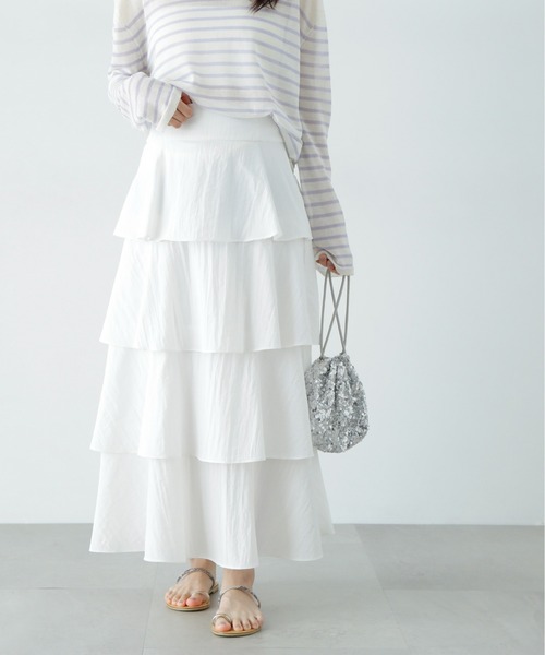 N.(N. Natural Beauty Basic)(エヌエヌナチュラルビューティーベーシック)の「ミルフィーユスカート(スカート・レディース・オフホワイト/ブラック・MEDIUM/SMALL)」の2枚目の写真