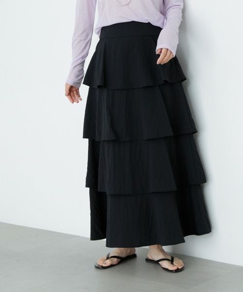 N.(N. Natural Beauty Basic)(エヌエヌナチュラルビューティーベーシック)の「ミルフィーユスカート(スカート・レディース・オフホワイト/ブラック・MEDIUM/SMALL)」の1枚目の写真