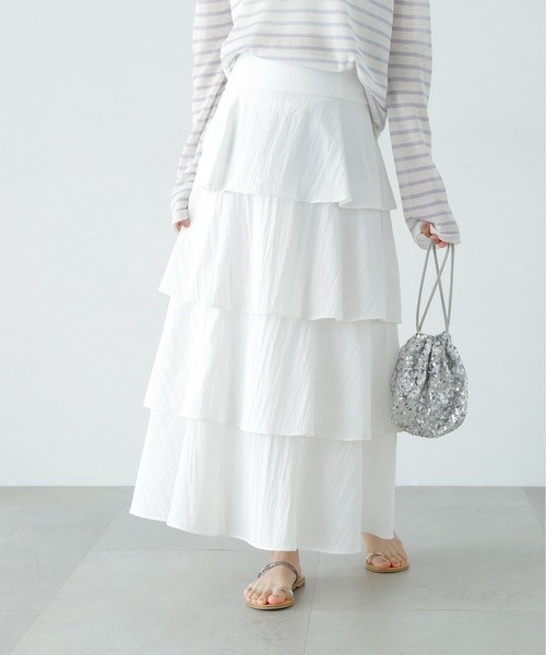 N.(N. Natural Beauty Basic)(エヌエヌナチュラルビューティーベーシック)の「ミルフィーユスカート(スカート・レディース・オフホワイト/ブラック・MEDIUM/SMALL)」の4枚目の写真