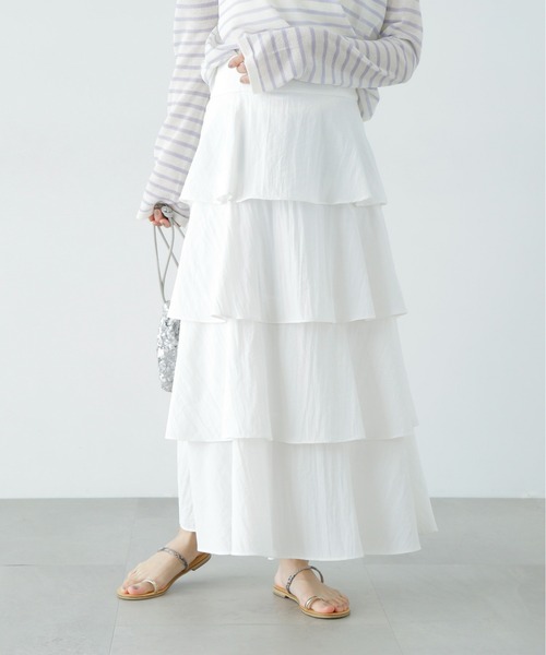 N.(N. Natural Beauty Basic)(エヌエヌナチュラルビューティーベーシック)の「ミルフィーユスカート(スカート・レディース・オフホワイト/ブラック・MEDIUM/SMALL)」の5枚目の写真