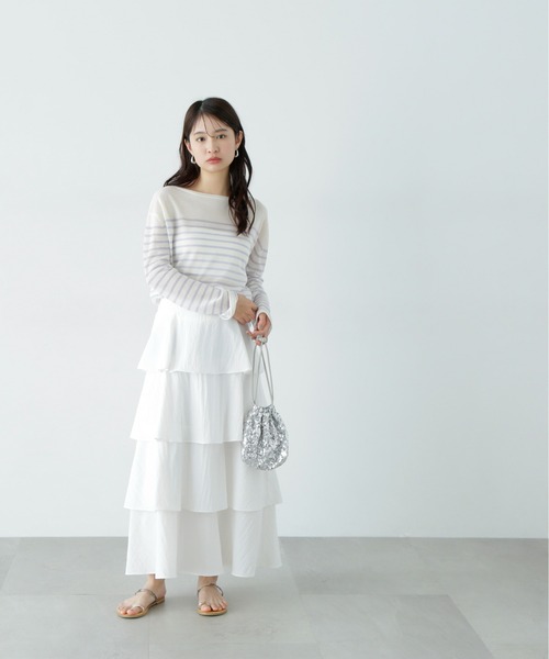 N.(N. Natural Beauty Basic)(エヌエヌナチュラルビューティーベーシック)の「ミルフィーユスカート(スカート・レディース・オフホワイト/ブラック・MEDIUM/SMALL)」の6枚目の写真