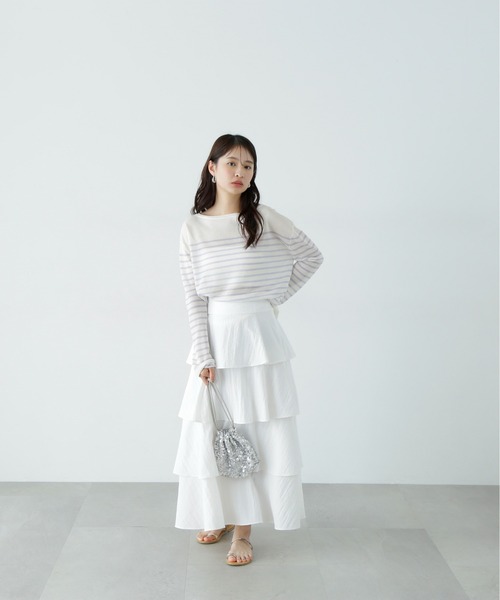 N.(N. Natural Beauty Basic)(エヌエヌナチュラルビューティーベーシック)の「ミルフィーユスカート(スカート・レディース・オフホワイト/ブラック・MEDIUM/SMALL)」の7枚目の写真