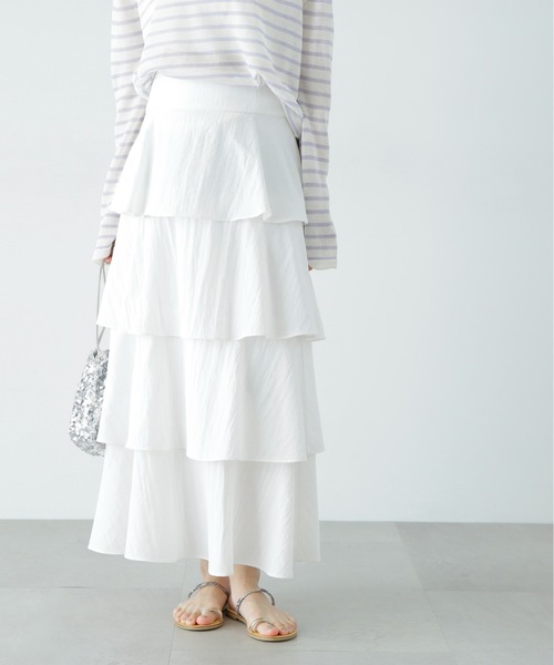 N.(N. Natural Beauty Basic)(エヌエヌナチュラルビューティーベーシック)の「ミルフィーユスカート(スカート・レディース・オフホワイト/ブラック・MEDIUM/SMALL)」の3枚目の写真